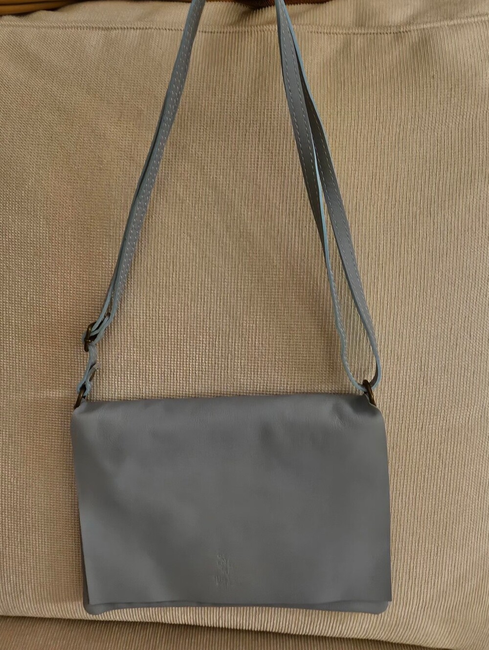 Made in Italy Light Blue Genuine Leather Fold Over Crossbody Bag Borse in Pelle